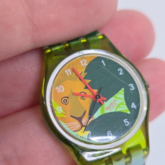 Rare Vintage Jungle Lion 25mm Swatch Watch Green Plastic Seerose LG110 1994 main image 10